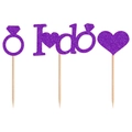 Dettaglio di topper per cupcake viola glitterati a forma di cuore e anello nuziale - Viola