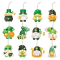 Set of 12 St. Patrick's Day gnome ornaments featuring green shamrocks and Irish motifs - Gnome Ornaments And Rope