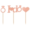 Rose gold glitter I DO heart and diamond ring cake toppers set for wedding party decor - Rose Gold