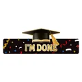 I'M DONE graduation party banner with black gold cap design and colorful stars - I'm Done Letter Style (J-0191-2)