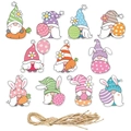 Set decorazioni pasquali in carta con gnomi, uova colorate, conigli e corda di canapa - Set di 11 Pendenti Gnomo(Y-00197)