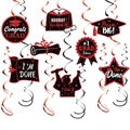 Decorazioni per festa di laurea con riccioli a spirale e pendenti glitterati rossi - Nero Rosso (Y-00222-3)