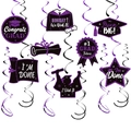 Decorazioni per festa di laurea con spirali viola e nere e scritte Congrats Grad - Nero Viola (Y-00222-4)