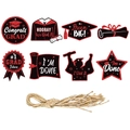 Set di 8 cartellini per laurea con bordi glitterati, nappe e testi d'ispirazione - Stile Rosso (Y-00217-3)