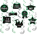 Green and black graduation party swirls with mortarboard and diploma paper cards - 14 Pieces/Pack (Y-00222-5)