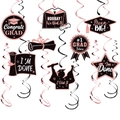 Rose gold glitter graduation party swirls with Congrats Grad cutouts and stars - 14 Pieces/Pack (Y-00222-6)