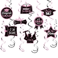 Pink and black graduation party swirls with glittery congrats grad caps and star charms - 14 Pieces/Pack (Y-00222-7)