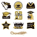Set of 9 black and gold Class of 2026 graduation party tags with glitter elements - Cards and Rope / Black & Gold