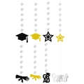 Glittery graduation banner set with stars and hats in gold silver and black - Black/Gold/Silver Star Graduation Cap Hanging (Y-00205)