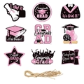 Pink glitter 2026 graduation party tags set with caps and congrats grad motifs - Cards and Rope / Pink