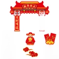 Chinese New Year cake topper set featuring Fortune God and lucky red envelopes stickers - God Of Wealth And Fortune Bag Style (J-0163-2)