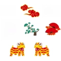 Chinese New Year cake toppers set with lion dance and lucky cloud festive designs - Lion Dance And Firework Style (J-0163-3)