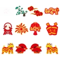 Chinese New Year cake topper variety pack with traditional lion dance and lanterns - Lantern And Firecracker Style (J-0163-4)
