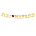 Striscione nuziale JUST MARRIED con glitter dorati e cuore rosso su bianco - Striscione JUST MARRIED