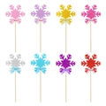 Set of 8 colorful glitter snowflake cake toppers with satin bows for party decoration - 8 Piece Small Cake Toppers (mys0151-1)