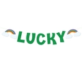 Striscione LUCKY glitterato verde con motivi arcobaleno per San Patrizio party - Striscione con Lettere LUCKY (L-0099-1)