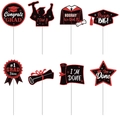 Red and black glitter graduation cupcake toppers set with Congrats Grad and hat designs - Red Glitter Style (Y-00223-6)