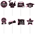 Black and pink glitter graduation cupcake toppers set with graduation cap and gown designs - Pink Glitter Style (Y-00223-7)