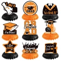 9-piece set of black and orange graduation honeycomb centerpieces with glitter effects - Orange (L-00118-3)