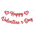 Sparkly red glitter Happy Valentine's Day banner with heart accents for party decor - Happy Valentine’s Day Banner
