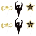 6-piece gold and black graduation cupcake toppers featuring diplomas and grad stars - Cupcake Toppers (L-00105-2) / 6 Pcs/Pack