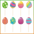 Set van 8 kleurrijke paasei taarttoppers met bloemenpatronen en gestreepte dessins - 8 Stuks Kleine Cake Toppers (Y-00191-2-3)