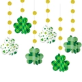 Decorazione a sospensione trifoglio 3D con motivi verdi per la festa di San Patrizio - Stile Quadrifoglio Floreale (J-0176-2) / 6 Pezzi