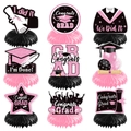 9-piece set of pink and black graduation honeycomb centerpieces with glitter finish - Pink (L-00118-5)