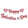 Pink glittery Happy Galentine's Day banner with heart accents for party wall decor - Happy Galentine’s Day Banner
