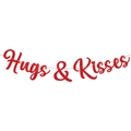 Red glitter Hugs & Kisses banner for Valentine's Day party and romantic proposals - Hugs & Kisses Banner