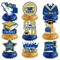 9-piece blue and gold graduation honeycomb centerpieces featuring congrats grad messages - Blue (L-00118-7)