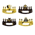 Set of four 2026 Happy New Year party crown hats in black and gold glitter paper - Crown Style (L-0051-2)