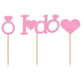 Pink glitter 'I Do' heart and diamond ring cake toppers set for wedding parties - Pink