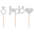 Topper per cupcake I DO con anello di diamanti e cuore glitterato per decoro nozze - Argento