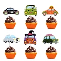 Halloween cupcake toppers set with cartoon ghost, skull and pumpkin car decorations - Halloween Cars