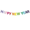 Striscione colorato Happy New Year con lettere arcobaleno e corda bianca decorativa - Banner di Lettere Happy New Year (J-0143-1)