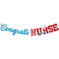 Glittery blue and red Congrats Nurse graduation banner with medical syringe icons - Congrats Nurse Style