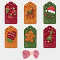 Set di 6 etichette regalo natalizie con vari disegni e spago di cotone rosso e bianco - Stile 3 (Serie Etichette Festive)