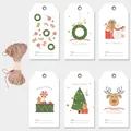 Set di 6 etichette regalo natalizie con renne e alberi incluse corde di canapa - Stile 1 (Serie di Illustrazioni Cartoni Animati)
