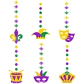 Mardi Gras Hängedekoration mit lila, grünen und goldenen Glitzersymbolen vertikal - Stil 1 (Y-00175-1)