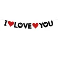 Striscione I LOVE YOU glitterato nero con cuori rossi per decorazioni di San Valentino - Striscione I LOVE YOU