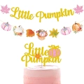 Striscione Little Pumpkin e topper per torta con glitter oro per festa neonato autunnale - Set A Tema Little Pumpkin 2 (Striscione + Topper)