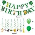 Jungle safari animals birthday party decoration set with banner, spirals and balloons - Banner and Hanging Spirals and Balloons