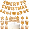 Σετ πανό Merry Christmas με εορταστικά διακοσμητικά για τούρτες και χριστουγεννιάτικα - Πλήρες Σετ (3 Πανό + 1 Μεγάλο Διακοσμητικό + 8 Μικρά Διακοσμητικά) (J-0127-1)
