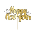 Glitter gold Happy New Year cake topper with white stars for party decorations - Bronzing Large Cake Topper