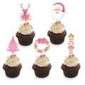 5-delige roze kerst cupcake toppers met rendier, kerstman en notenkraker ontwerpen - Kleine Taart Toppers (5 Stuks/Verpakking)