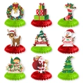 Lot de 9 centres de table de Noël en nid d'abeille avec Père Noël, renne et bonhomme de neige - Ensemble de 9 pièces (J-0129)