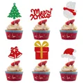 Glitter Christmas cupcake toppers with trees, snowmen and Merry Xmas lettering set - Merry Xmas Gift Box Set (Combination 2)
