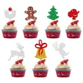 Glittery Christmas cupcake toppers set featuring Santa, Reindeer and Xmas trees - Santa Gingerbread Man Set (Combination 3)