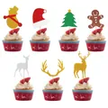 Christmas cupcake toppers set with reindeer, tree and snowman shapes for party decor - Antler Santa Hat Set (Combination 4)